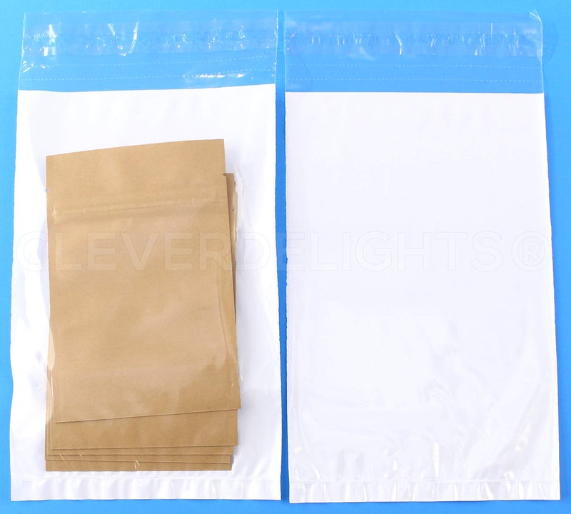 CleverDelights 6" x 9" Clear Front Poly Mailers - 100 Pack - Strong Self-Sealing Plastic Shipping Envelopes - 6x9 Inch Clear-Front/White-Back Postal Bags - Image 2